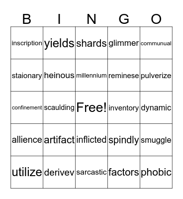 vocabulary bingo Card