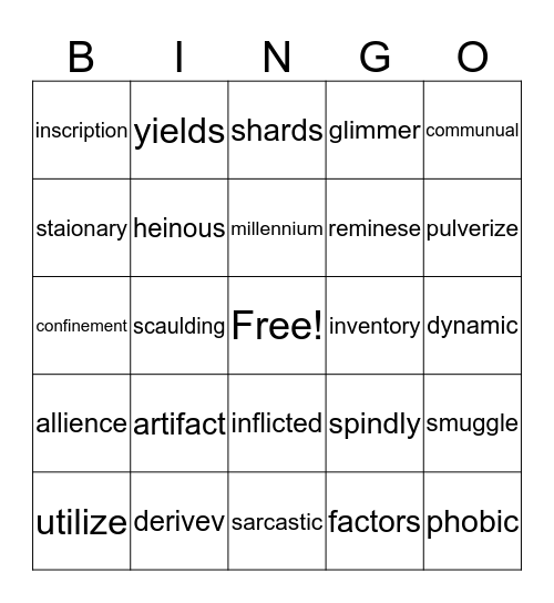 vocabulary bingo Card