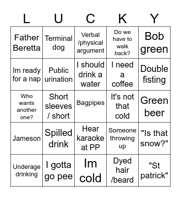 St Paddy's Day Bingo Card