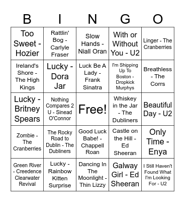 St Patrick's Day Songs Bingo Card