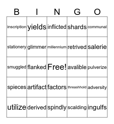 Vocabulary Bingo Card