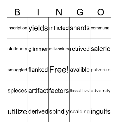 Vocabulary Bingo Card