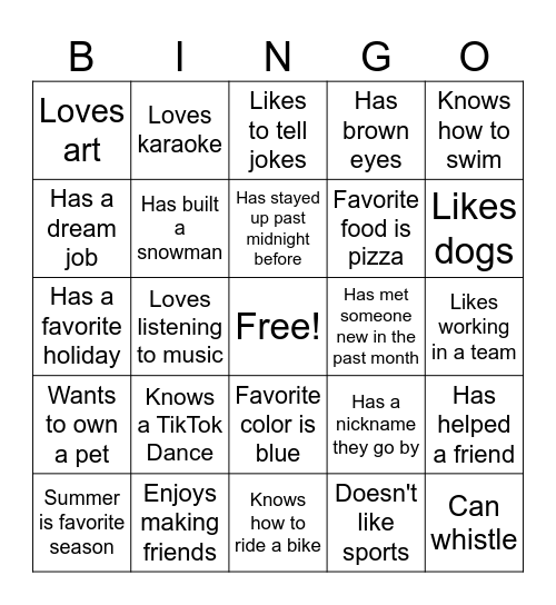 Buddy Bingo Card