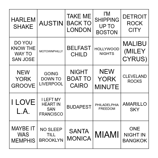 CITIES Bingo Card