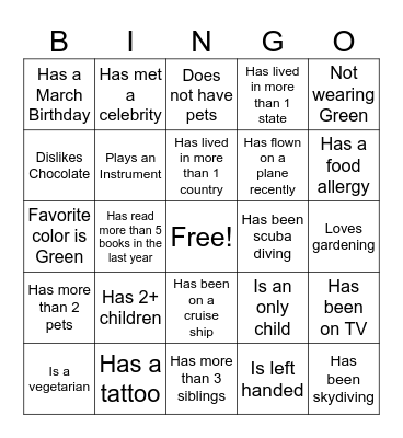 BINGO - Get to know you! Bingo Card