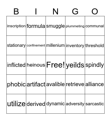 vocabulary bingo! Bingo Card