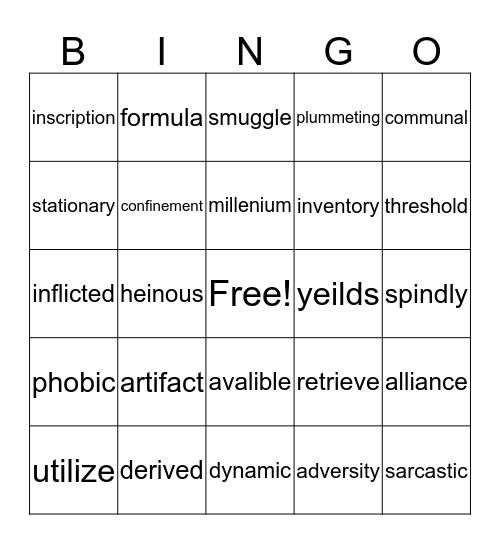 vocabulary bingo! Bingo Card