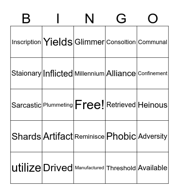 Vocabulary bingo  Bingo Card