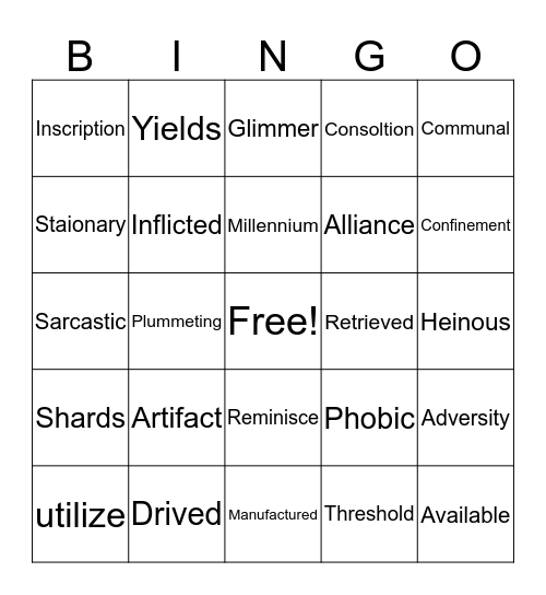 Vocabulary bingo  Bingo Card