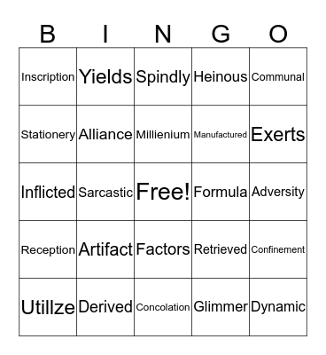 Vocabulary Bingo Card