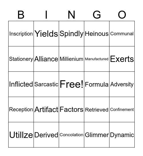 Vocabulary Bingo Card