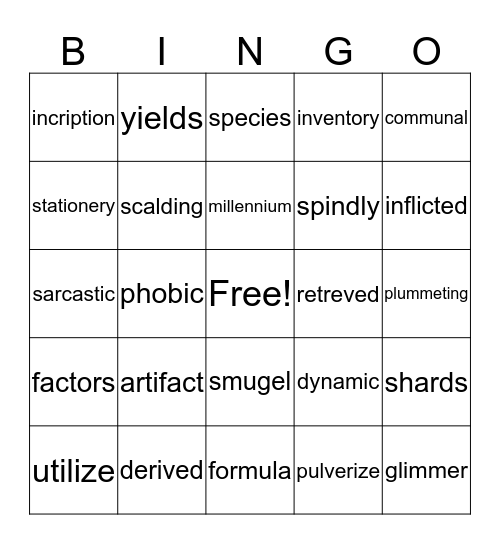 vocabulary bingo  Bingo Card