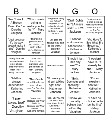 Hidden Figures Bingo Card