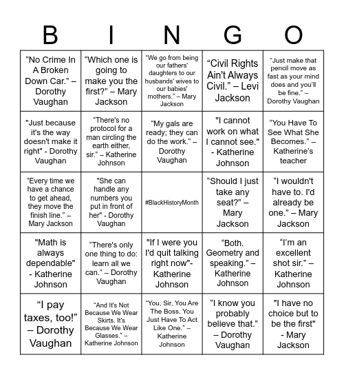 Hidden Figures Bingo Card