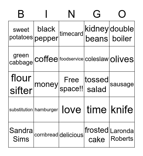 NATIONAL FOODSERVICE WEEK 2016 Bingo Card
