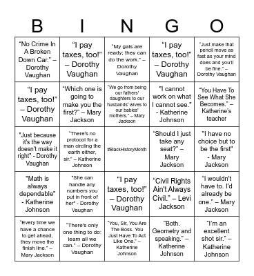 Hidden Figures Bingo Card