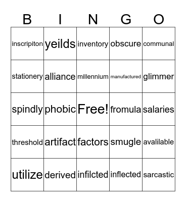 Vocabulary bingo  Bingo Card