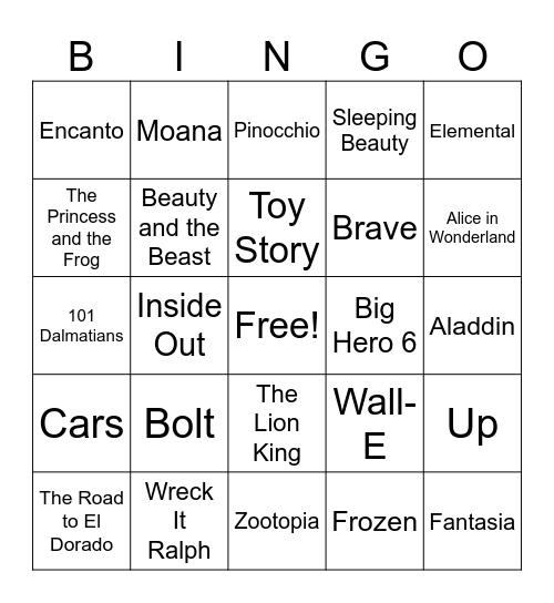 Disney Bingo Card