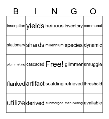 Vocabulary Bingo Card