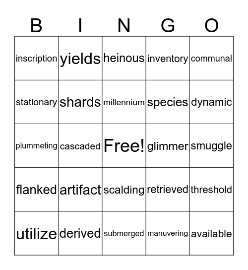 Vocabulary Bingo Card