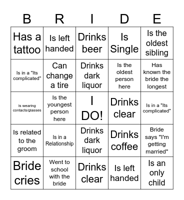 Bridal Shower Bingo Card