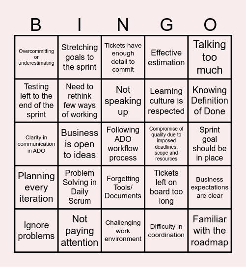 Retrospective Bingo Card