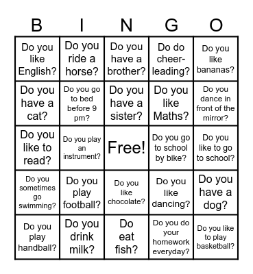 Simple Present Tense Bingo Card