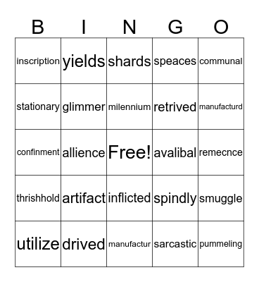 Vocabulary Bingo Card