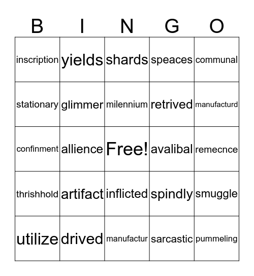 Vocabulary Bingo Card