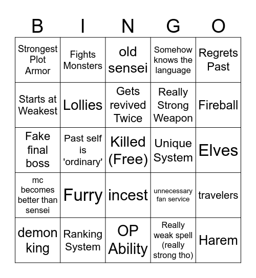 Isekai Bingo Card