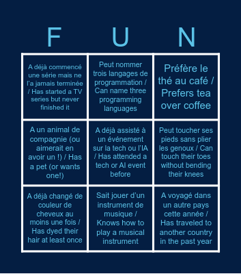 🎲 Trouve quelqu’un qui… / Find Someone Who… Bingo Card