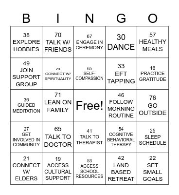 Defeat Depression Bingo Card