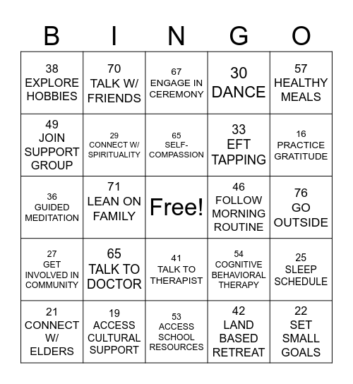 Defeat Depression Bingo Card