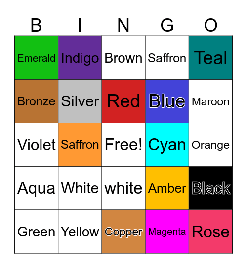 Color Trivia Bingo Card