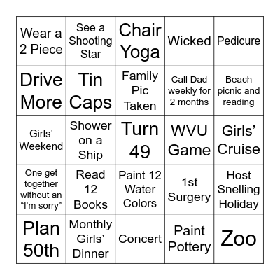 Nikki’s 2025 Bingo Card