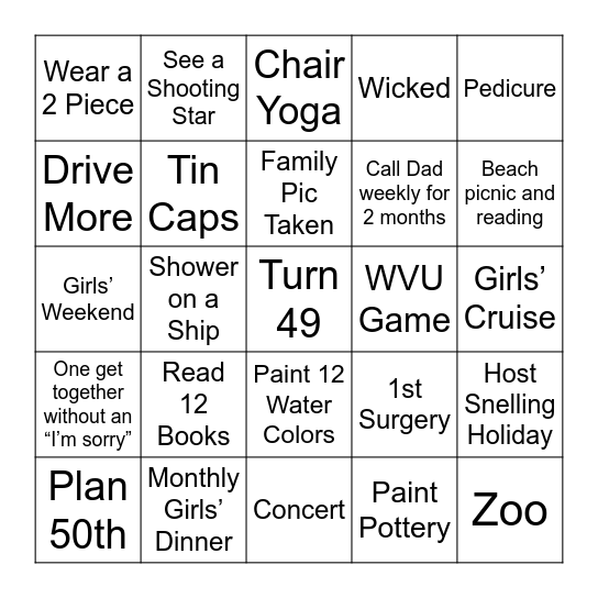 Nikki’s 2025 Bingo Card