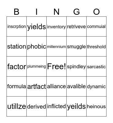 vocabulary bingo Card