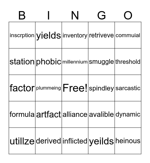 vocabulary bingo Card