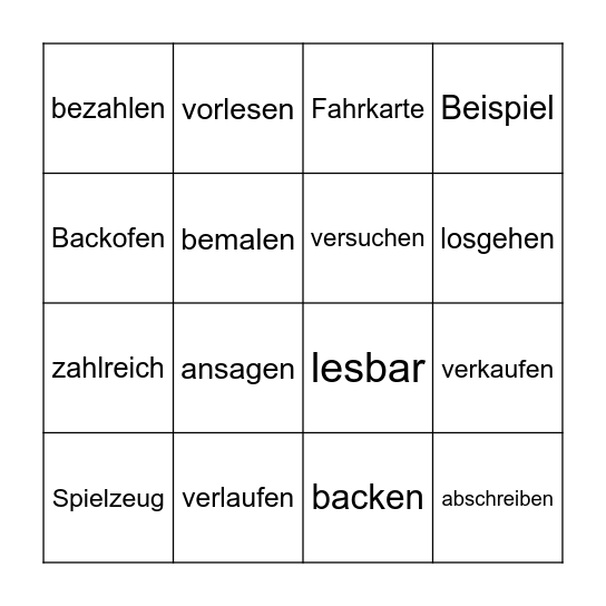 Wortfamilien Bingo Card