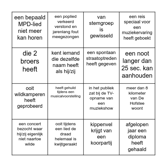 Vind iemand van een andere stemgroep die... Bingo Card