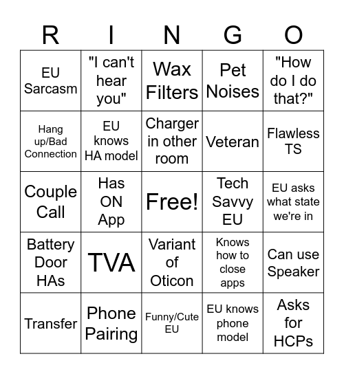 RINGO Bingo Card