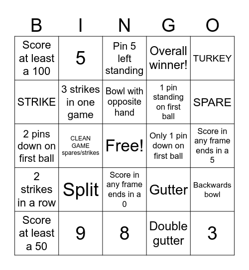 YPN BOWLING BINGO Card