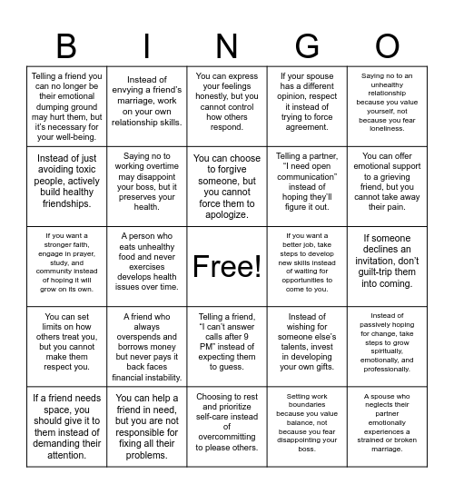 Laws of Boundaries Bingo Card