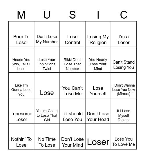 Losers Bingo Card