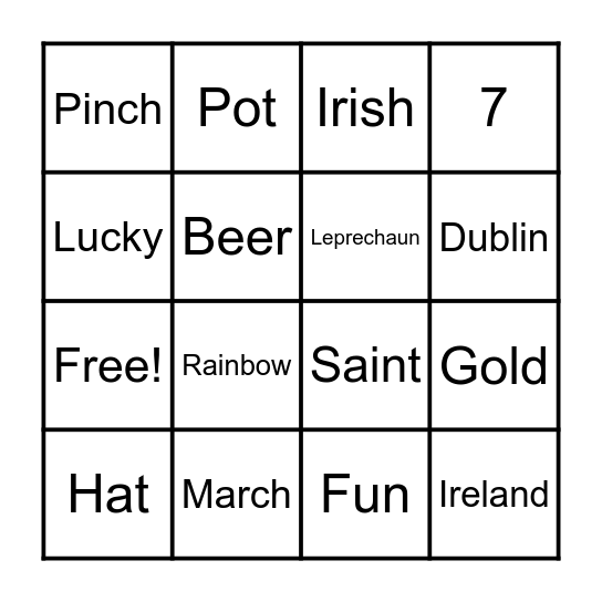 Happy St. Patrick's Day Bingo Card