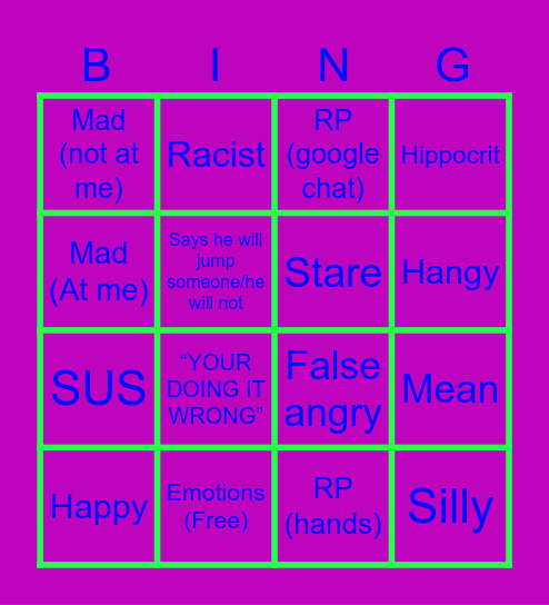 VINCENTS EMOTIONS Bingo Card
