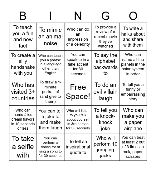 Find Someone... Bingo Card