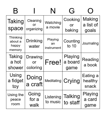 Coping Skills Bingo Card
