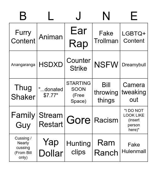 Bill Jensen Bingo Card