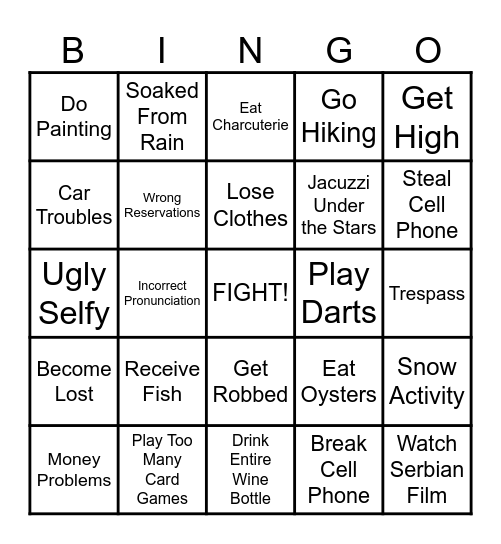 Travel Bingo Card